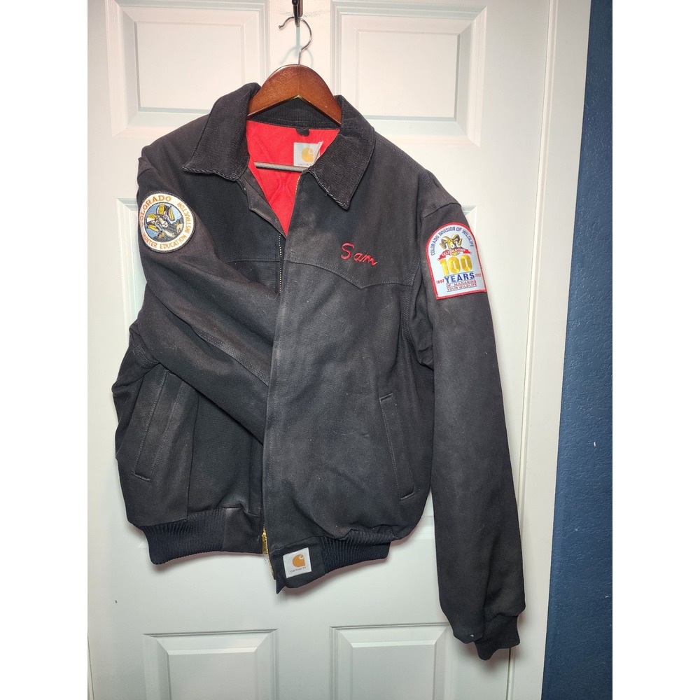 Vtg 1997 Carhartt J13BLK Santa Fe Jacket Black Colorado Wildlife Patch XL USA